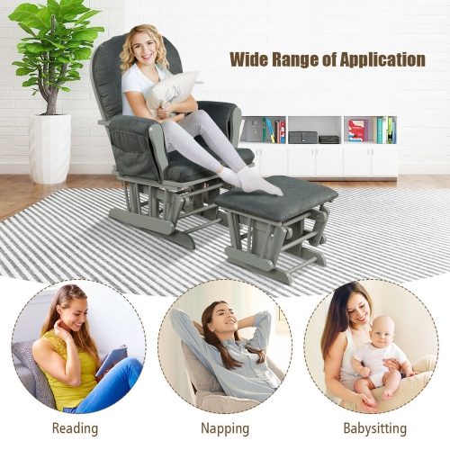 Gymax Baby Nursery Relax Rocker Rocking Chair Glider & Ottoman Set w/ Cushion