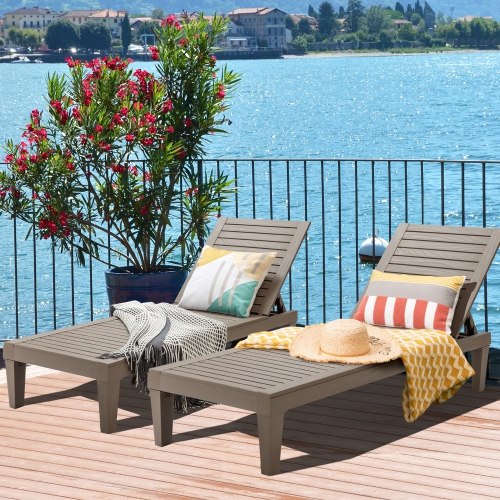 GYMAX  Set Of 2 Patio Outdoor Chaise Lounge Chair Recliner W/ Adjustable Backrest