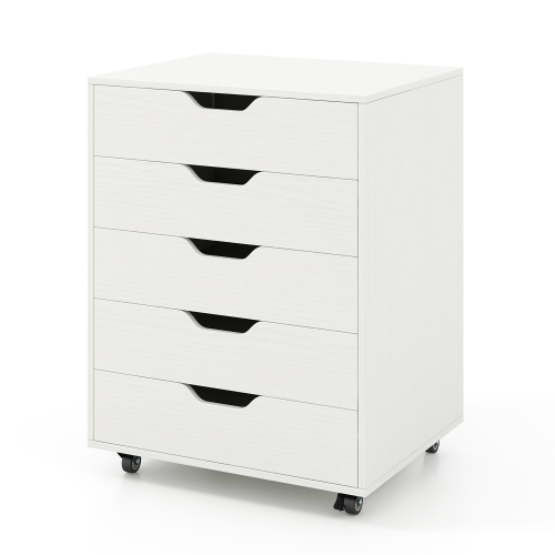 Gymax Lateral File Cabinet w/ Wheels 5-Drawer Dresser Modern Chest of Drawers