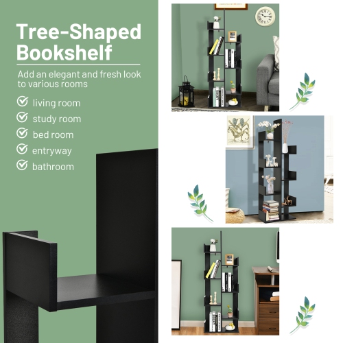 Gymax 8-Shelf Bookcase Modern Tree Bookshelf Storage Decor Freestanding