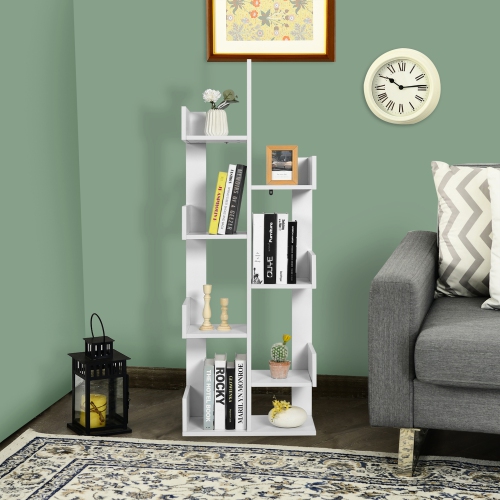 Gymax 8-Shelf Bookcase Modern Tree Bookshelf Storage Decor Freestanding
