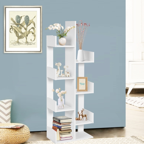Gymax 8-Shelf Bookcase Modern Tree Bookshelf Storage Decor Freestanding