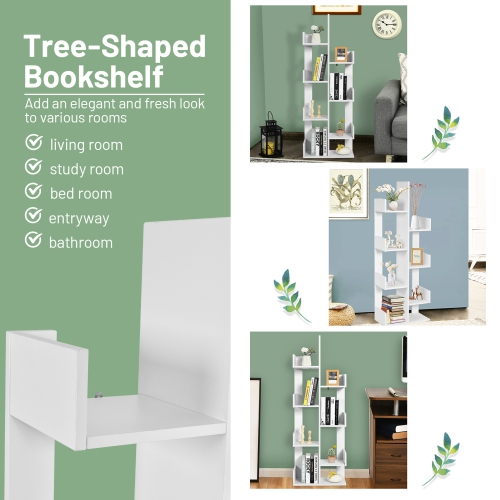 Gymax 8-Shelf Bookcase Modern Tree Bookshelf Storage Decor Freestanding
