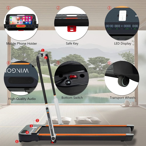 WINGOMART 2.5HP 2 in 1 Folding Under Desk Treadmill & Walking pad Folding Walking Jogging Machine UP to 12KM/H for Home & Office with Remote Control