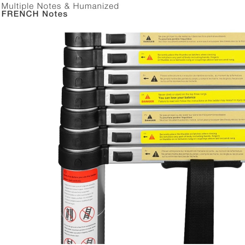 3,8&nbsp;m / 12,5&nbsp;pi – échelle télescopique portative en aluminium avec échelle pliable multi-usage et portatif de capacité 330&nbsp;lb pour