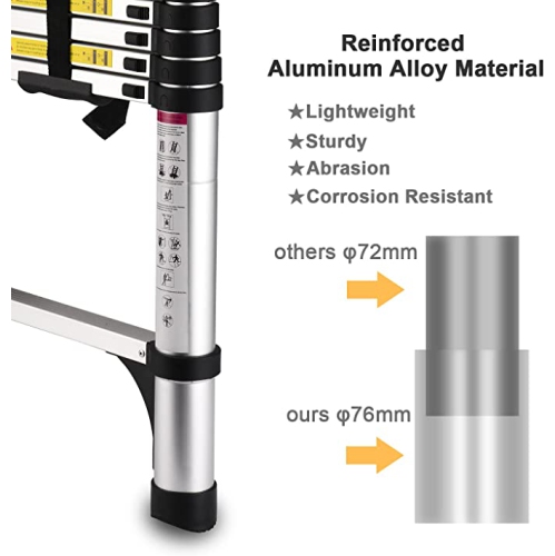 3,8&nbsp;m / 12,5&nbsp;pi – échelle télescopique portative en aluminium avec échelle pliable multi-usage et portatif de capacité 330&nbsp;lb pour