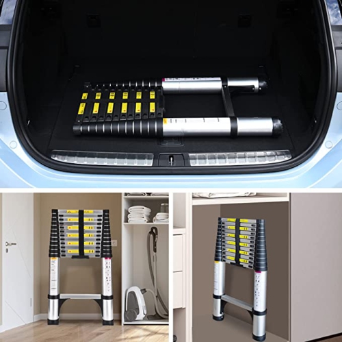 3,8&nbsp;m / 12,5&nbsp;pi – échelle télescopique portative en aluminium avec échelle pliable multi-usage et portatif de capacité 330&nbsp;lb pour