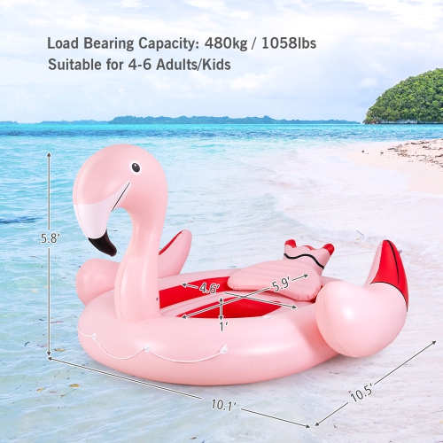 6 People Inflatable Flamingo Floating Island Ideal for Pool, Lake & River