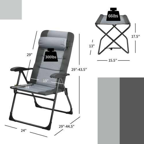 Costway 4PCS Patio Folding Dining Chair Ottoman Set Recliner Adjustable Gray