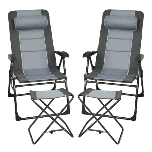 Costway 4PCS Patio Folding Dining Chair Ottoman Set Recliner Adjustable Gray