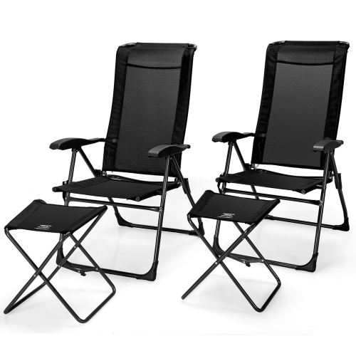 Gymax 4PCS Folding Patio Recliner Chair & Ottoman Set w/ Adjustable Backrest