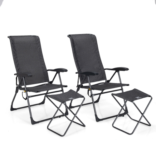 Gymax 4PCS Folding Patio Recliner Chair & Ottoman Set w/ Adjustable Backrest