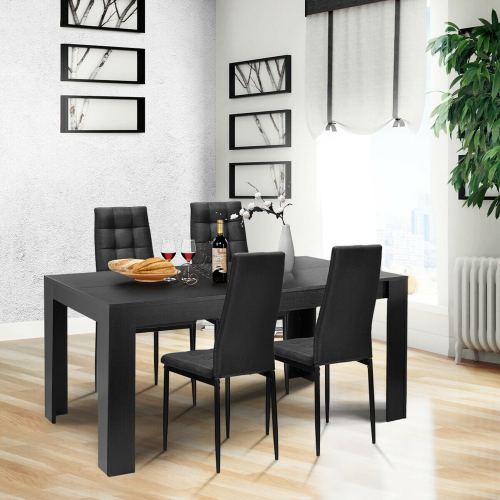 Gymax 9pcs Dining Set Wood Table and 8 Fabric Chairs Home Kitchen Modern
