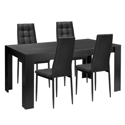 Gymax 5pcs Dining Set Wood Table and 4 Fabric Chairs Home Kitchen Modern