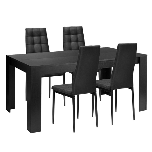 Gymax 5pcs Dining Set Wood Table and 4 Fabric Chairs Home Kitchen Modern
