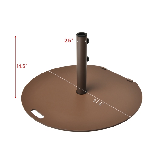 Gymax Round Weighted Patio Umbrella Base Stand 50 lbs w/ 3 Adapters Brown