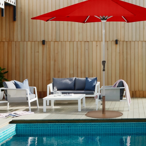 Gymax Round Weighted Patio Umbrella Base Stand 50 lbs w/ 3 Adapters Brown