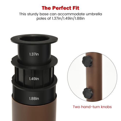Gymax Round Weighted Patio Umbrella Base Stand 50 lbs w/ 3 Adapters Brown