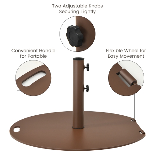 Gymax Round Weighted Patio Umbrella Base Stand 50 lbs w/ 3 Adapters Brown
