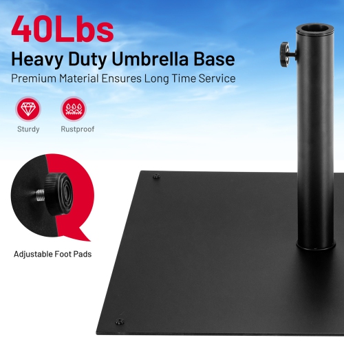 Gymax Square Weighted Patio Umbrella Base Stand 40 lbs Outdoor w/ 3 Adapters