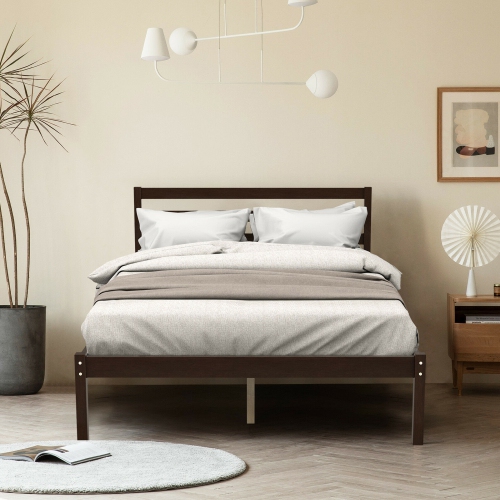 Gymax Full Wood Platform Bed Frame Headboard Slat Support Mattress Foundation