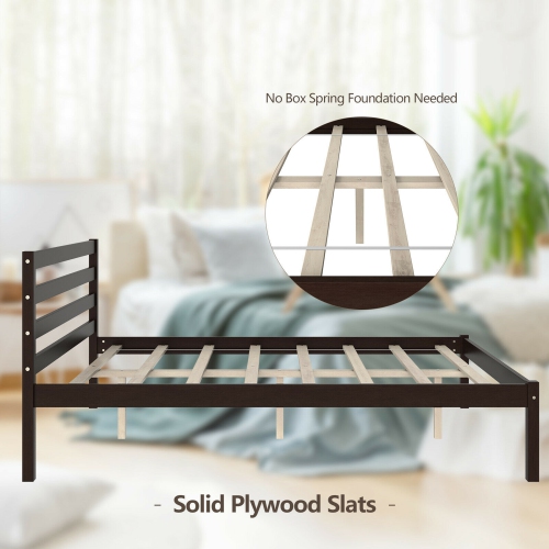 Gymax Full Wood Platform Bed Frame Headboard Slat Support Mattress Foundation