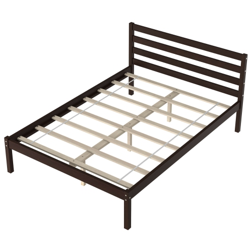 Gymax Full Wood Platform Bed Frame Headboard Slat Support Mattress Foundation