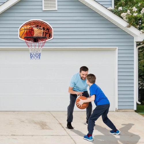 Costway Wall Mounted Fan Backboard With 2 nets Basketball Hoop and Rim Outdoor Indoor Sports