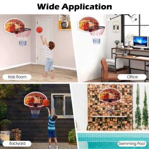 Costway Wall Mounted Fan Backboard With 2 nets Basketball Hoop and Rim Outdoor Indoor Sports