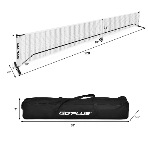 Goplus 22ft Portable Pickleball Net Set System W/Carry Bag Indoor Outdoor Game