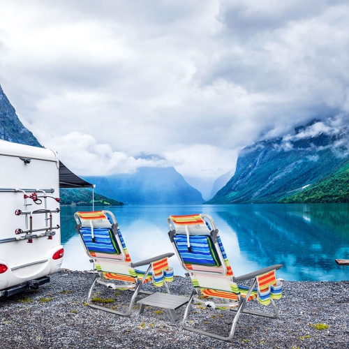 Costway 2-Pack Folding Backpack Beach Chair Table Set 5-Position Outdoor Reclining Chair