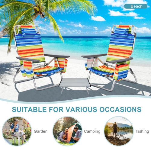 Costway 2-Pack Folding Backpack Beach Chair Table Set 5-Position Outdoor Reclining Chair