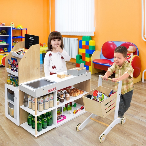 Costway Grocery Store Playset Pretend Play Supermarket Shopping Set with Shopping Cart