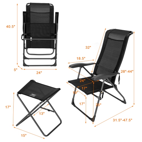 Costway 4PCS Patio Folding Dining Chair Ottoman Set Adjustable Back Camp