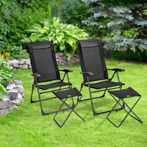Costway 4PCS Patio Folding Dining Chair Ottoman Set Adjustable Back Camp
