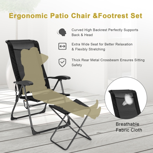 Costway 4PCS Patio Folding Dining Chair Ottoman Set Adjustable Back Camp
