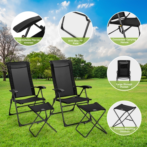 Costway 4PCS Patio Folding Dining Chair Ottoman Set Adjustable Back Camp