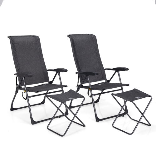 COSTWAY  4PCs Patio Folding Dining Chair Ottoman Set Adjustable Back Camp