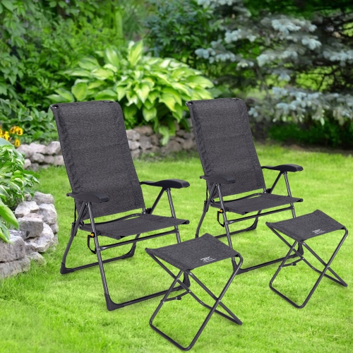 Costway 4PCS Patio Folding Dining Chair Ottoman Set Adjustable Back Camp