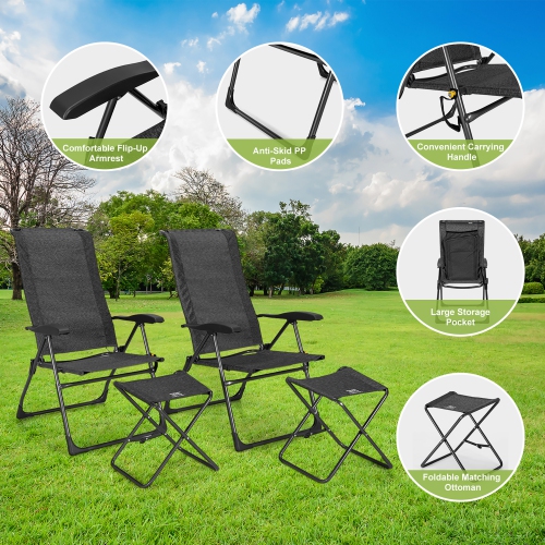 Costway 4PCS Patio Folding Dining Chair Ottoman Set Adjustable Back Camp
