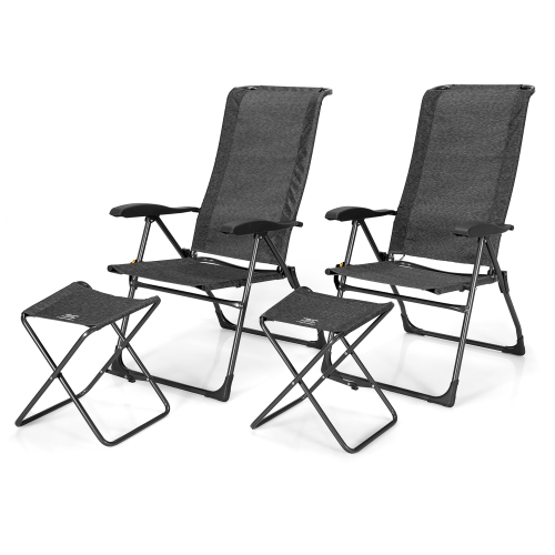 Costway 4PCS Patio Folding Dining Chair Ottoman Set Adjustable Back Camp