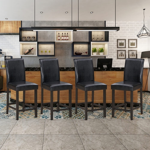 Gymax Set of 4 Bar Stools 25inch Counter Height Barstool Pub Chair w/Rubber Wood Legs
