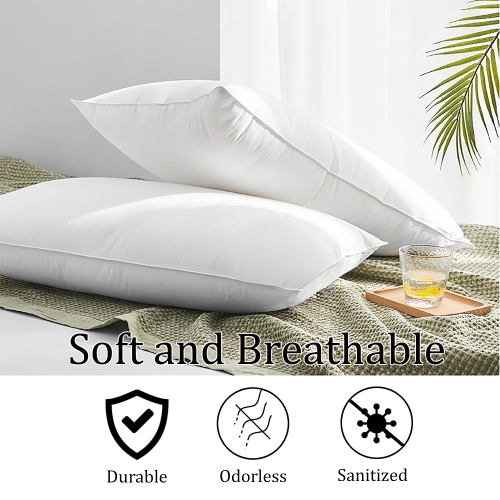 Image 1 of 1.. Highland Feather 600 Fill Power White Goose Down Pillow 700TC Pure Cotton Casing VAASA Soft and Comfy Support, Soft, QueenSize, 17 oz, Two Pillows