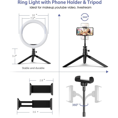 Ring Light LED Dimmable Lamp Selfie Ring Light with Tripod Stand for YouTube Video, Led Camera Ringlight for Live Stream, Makeup