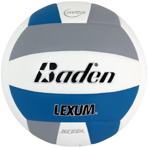 Baden LEXUM Ballon de Volley Intérieur en Microfibre - Balle de Jeu Officielle Approuvé par la NFHS, Gris/Bleu/Blanc