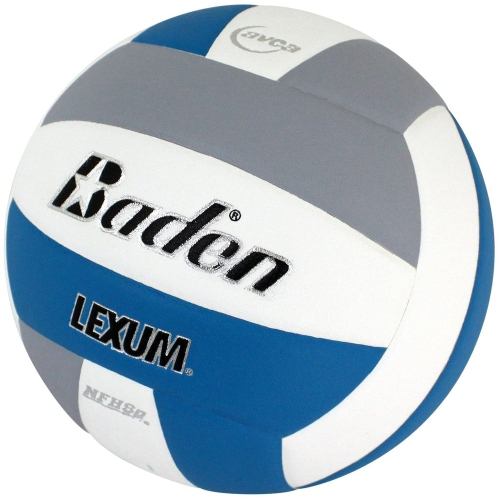 Baden LEXUM Ballon de Volley Intérieur en Microfibre - Balle de Jeu Officielle Approuvé par la NFHS, Gris/Bleu/Blanc