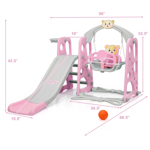 Costway 4-in-1 Toddler Climber and Swing Set w/ Basketball Hoop & Ball