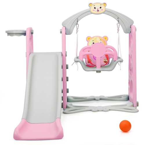Costway 4-in-1 Toddler Climber and Swing Set w/ Basketball Hoop & Ball