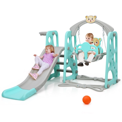 Costway 4-in-1 Toddler Climber and Swing Set w/ Basketball Hoop & Ball