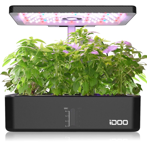 iDOO Hydroponic Growing System, 12Pods Indoor Herb Garden with Grow Light, Germination Kit with Air System, Automatic Timer, Height Adjustable